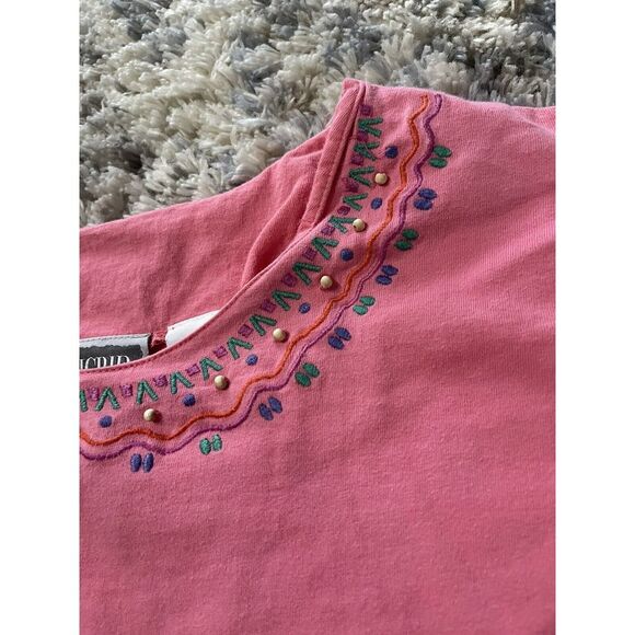 sigrid olsen embroidered cotton pink Shirt Blouse womens medium Vintage - Picture 2 of 4